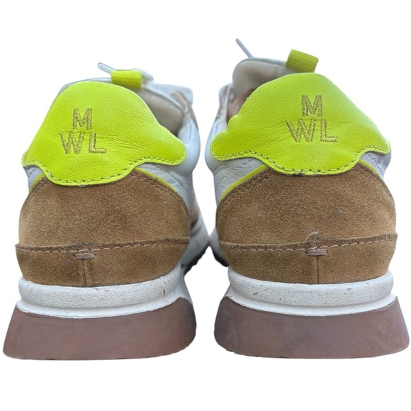 Madewell Womans Sneakers Leather 7.5 White Tan Neon Yellow Kickoff Trainers - Picture 5 of 12